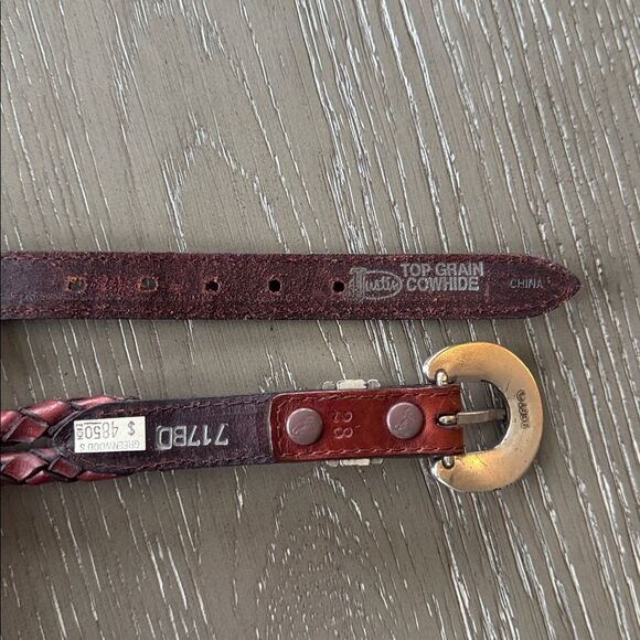 Justin Boots VNTG 1996 Brown Leather Belt Silver Buckle Conchos Western Size 28 - Picture 13 of 16